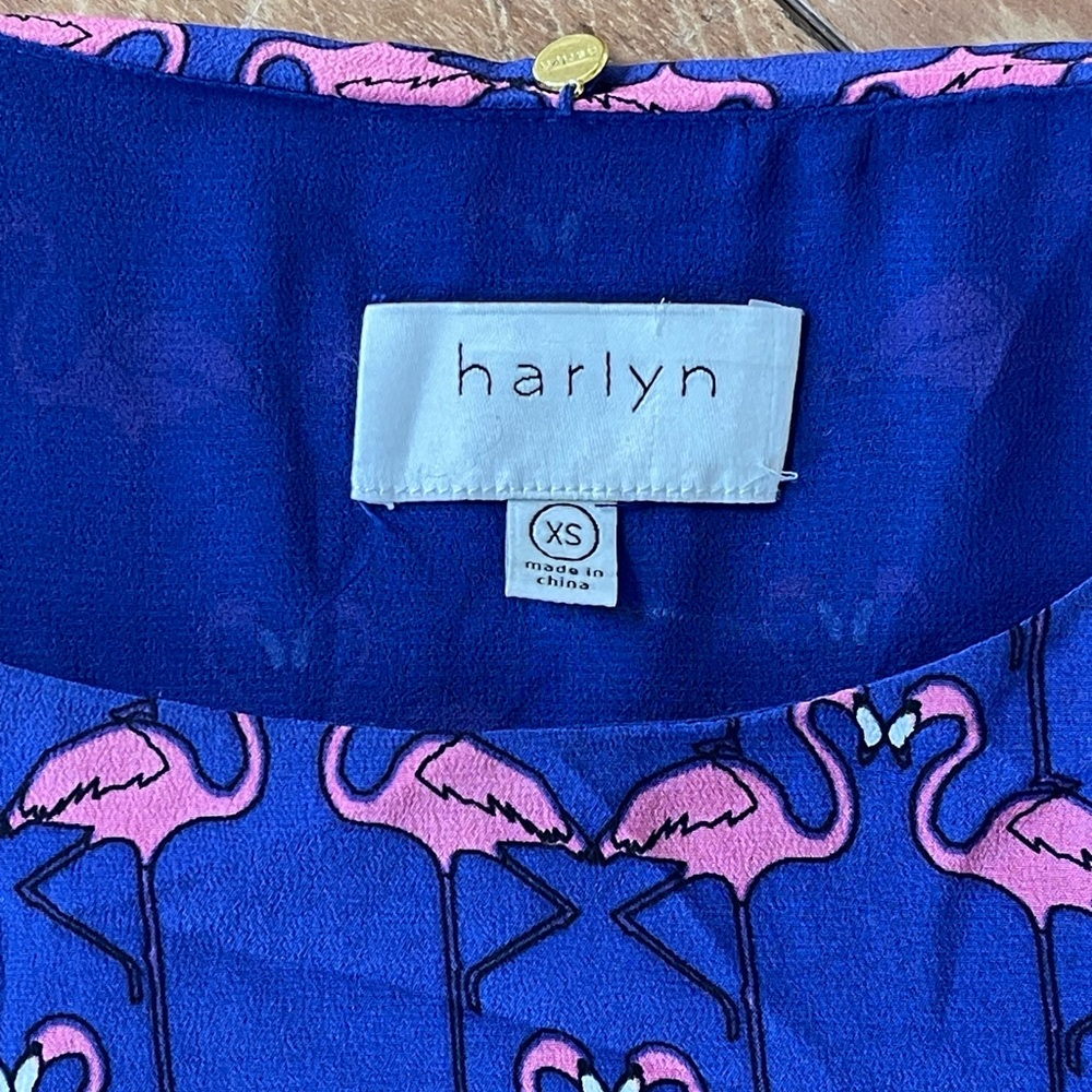 Harlyn Flamingo Print Silk Shift Dress XS Anthropologie Bluepink 3/4 slv Tunic - Picture 4 of 10